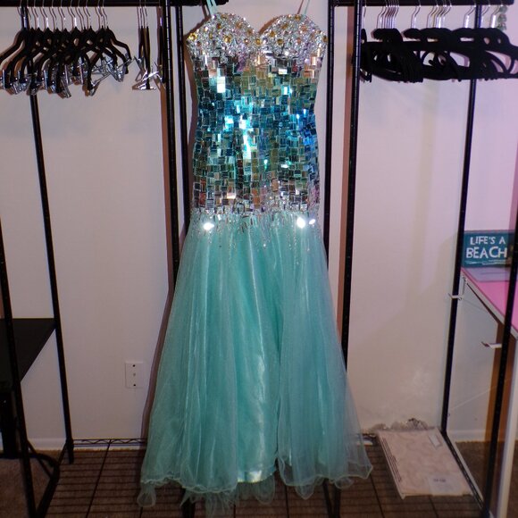 Blue Sequin Prom Dress Size 0 - Picture 2 of 5